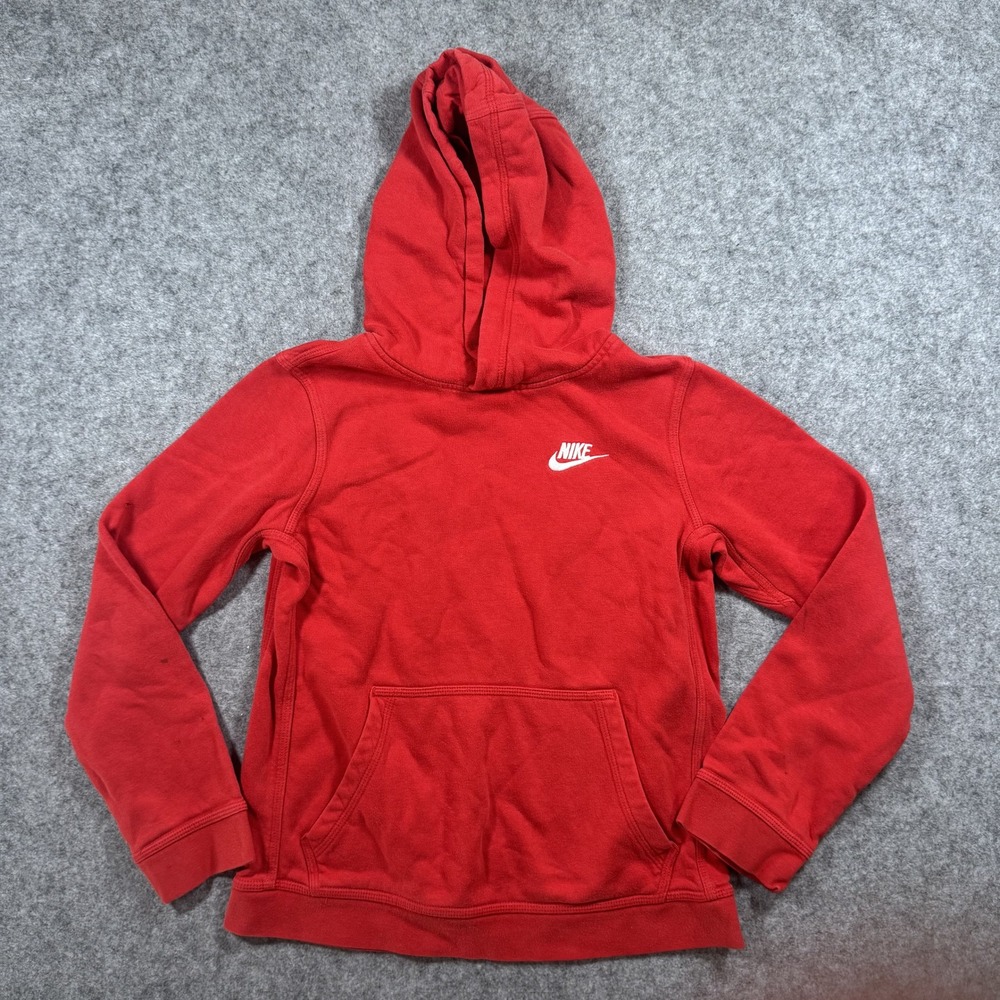Nike Sportswear Pullover Hoodie Medium Red Solid Fleece Logo
